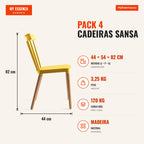 Pack 4 Cadeiras Sansa — Amarelo — Infografia — medidas