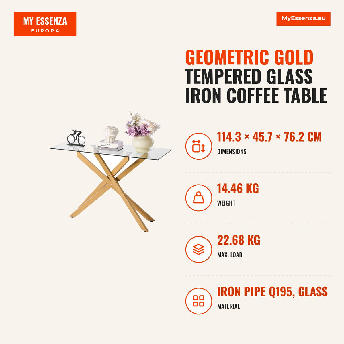 Mesa Café Vidro Temperado Ferro Geométrica Dourada — Infografia | Infographic — dimensions
