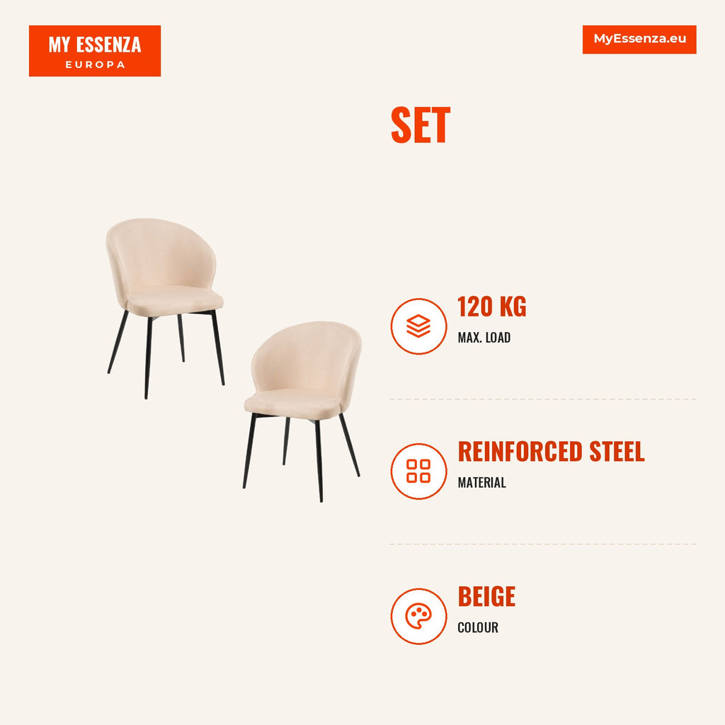 Pack 2 Cadeiras Moka Tecido — Beige — Infografia | Infographic — dimensions