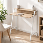 Mesa de Computador 84x45x85cm com Bancada de Madeira e Pés de Metal Carvalho e Branco — Ambiente | Lifestyle