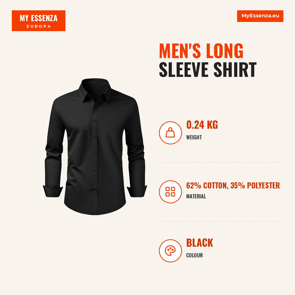 Camisa homem manga comprida, ajuste slim, algodão esticável — Infografia | Infographic — dimensions