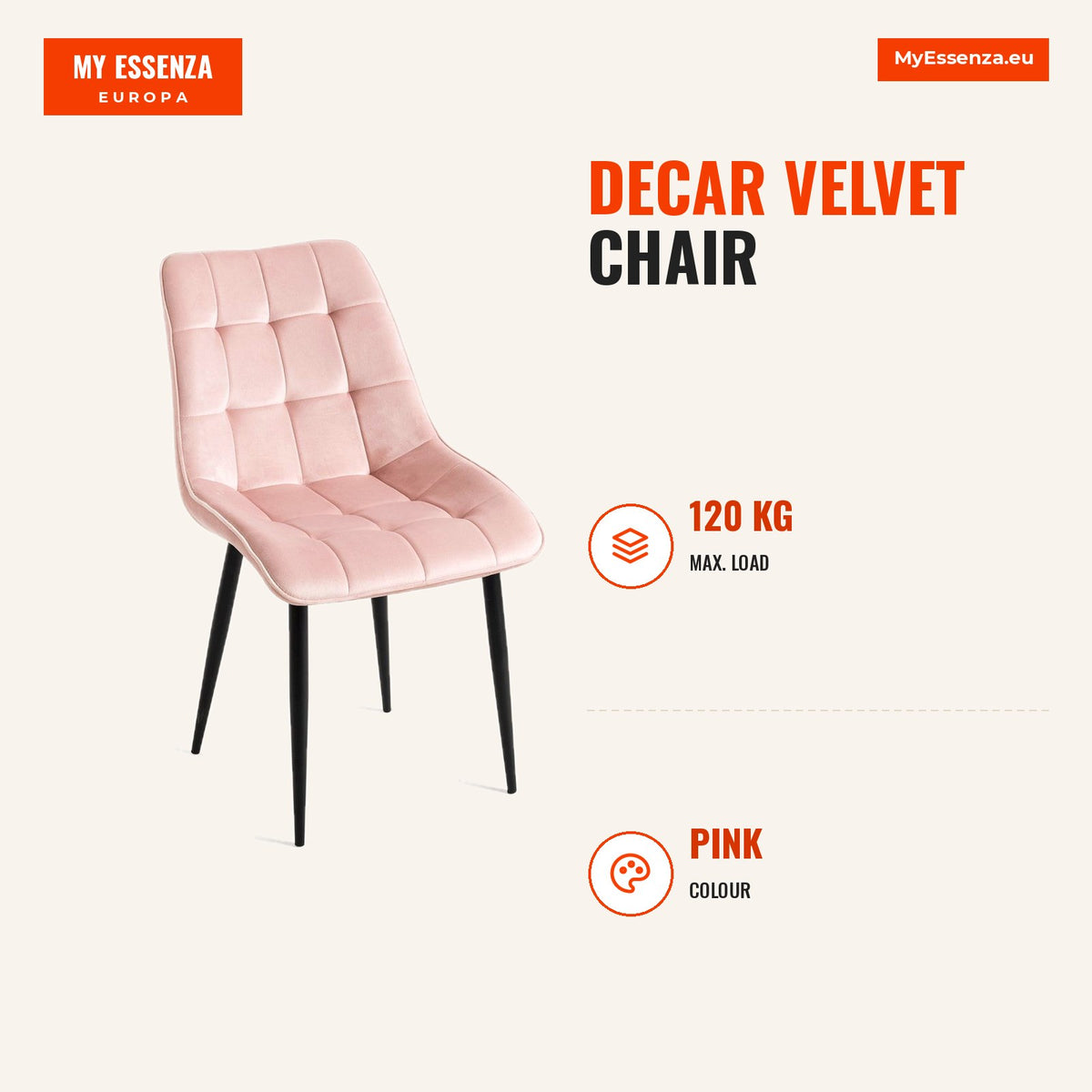 Cadeira Decar Veludo — Rosa — Infografia | Infographic — dimensions