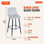 Banco Layoc Black Veludo — Cinza — Infografia — medidas