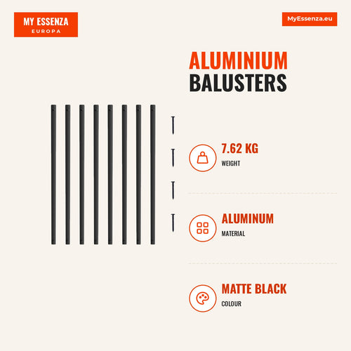 Balaustres alumínio 97 x 2,5 cm, 72 peças, preto — Infografia | Infographic — dimensions