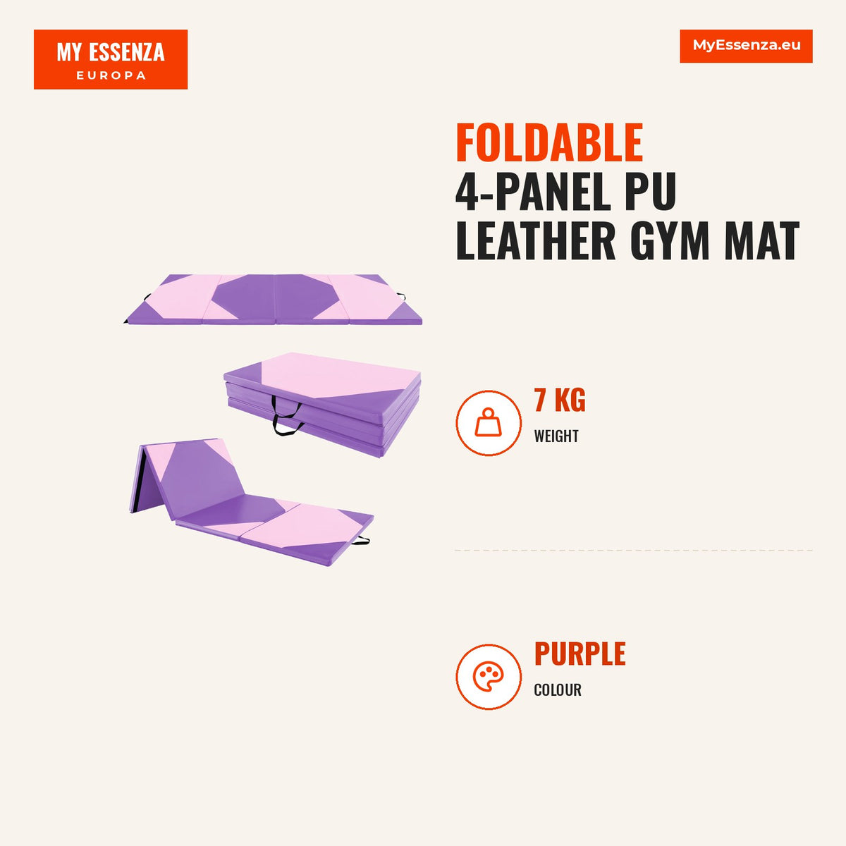 Tapete de Ginástica Dobrável 4 Painéis Couro PU 300x117x5 cm — Infografia | Infographic — dimensions