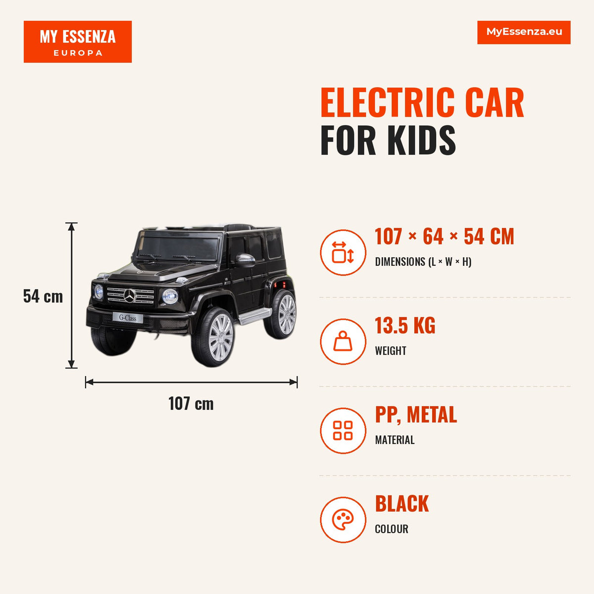 Carro Elétrico para Crianças acima de 3 Anos BENZ G500 Todo-o-Terreno com Bateria 12V Veículo Elétrico com Controlo Remoto Música Buzina Velocidade 3- — Infografia | Infographic — dimensions