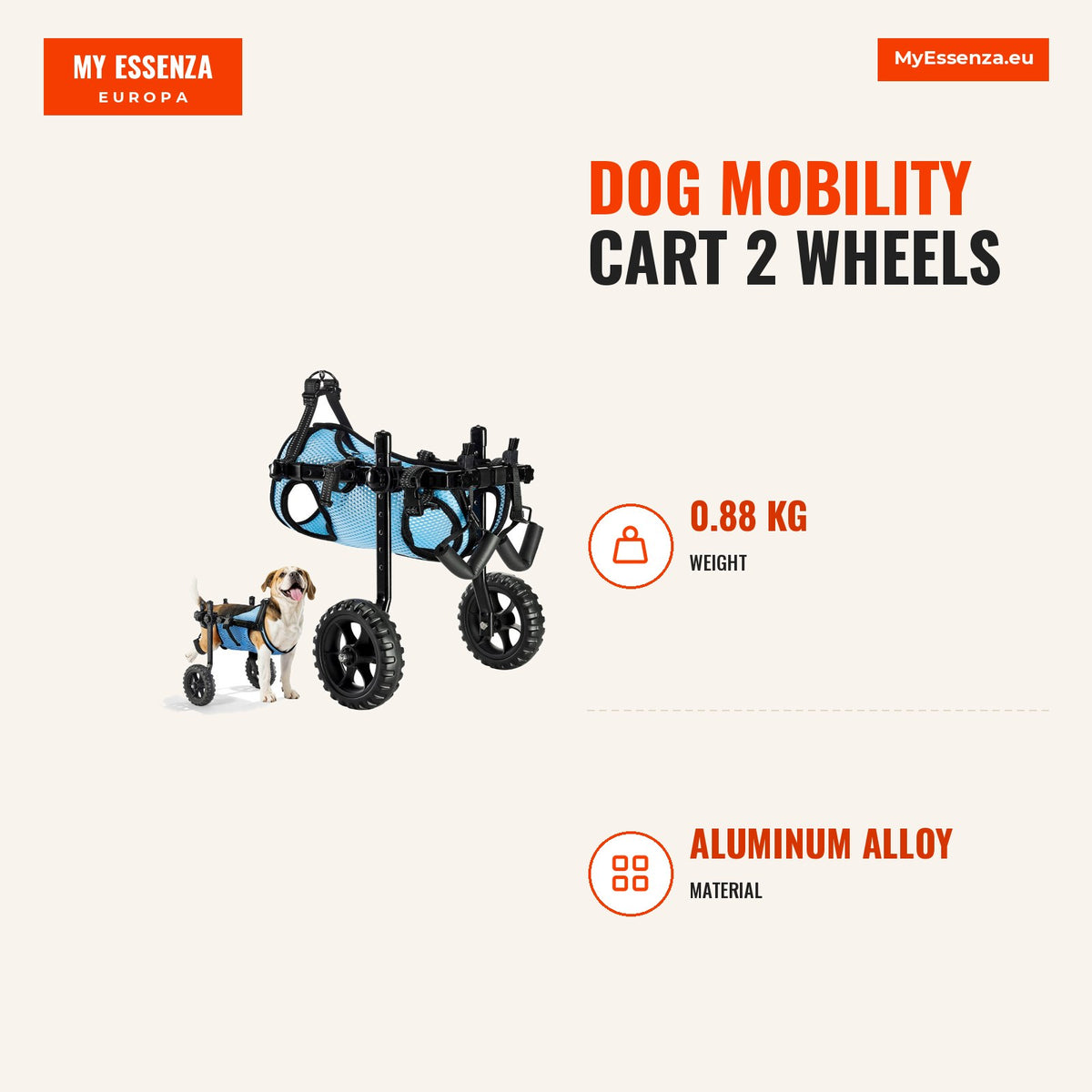 Carrinho mobilidade cão 2 rodas, suporta até 10 kg — Infografia | Infographic — dimensions