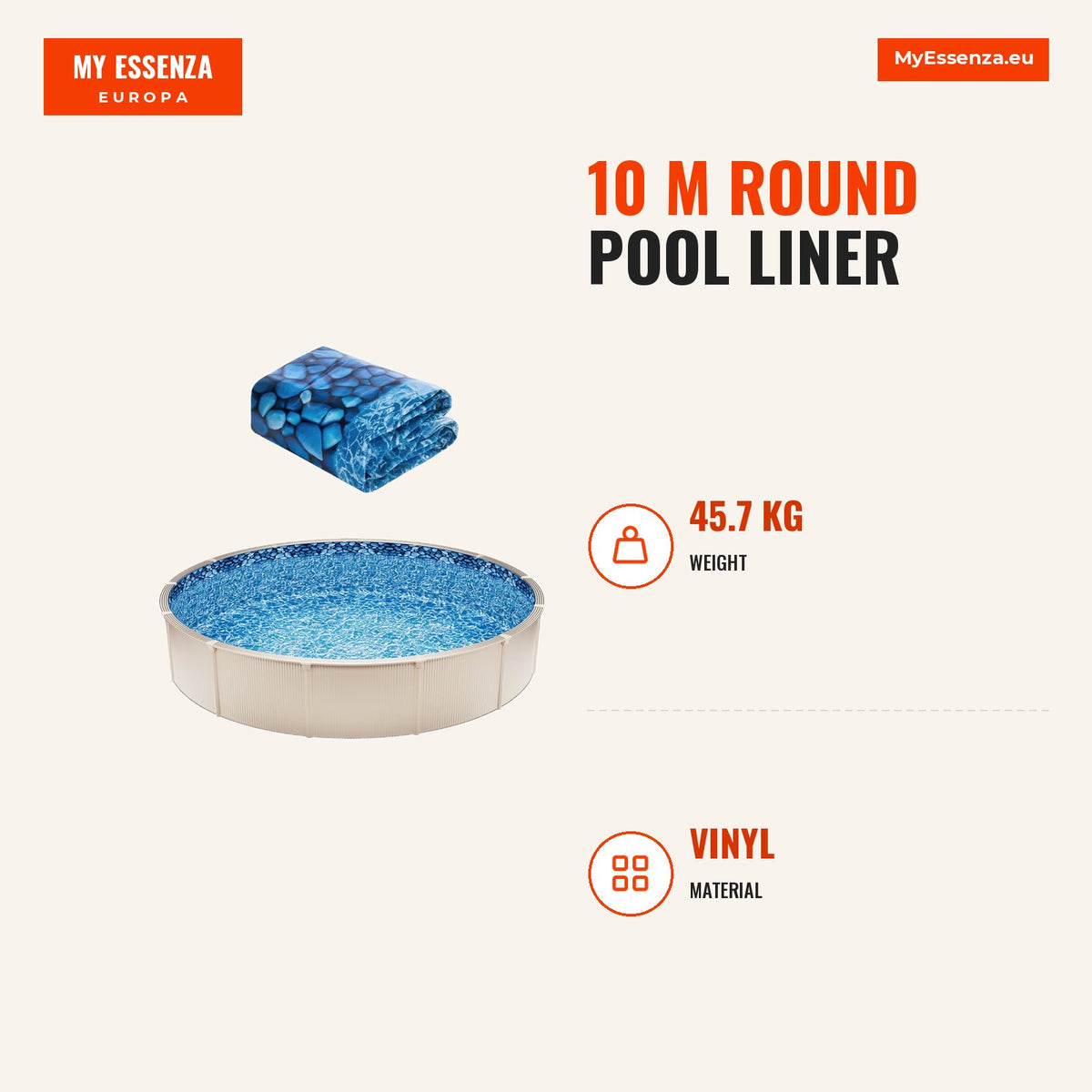 Forro piscina 10 m redondo, vinil durável, altura parede 132 cm — Infografia | Infographic — dimensions
