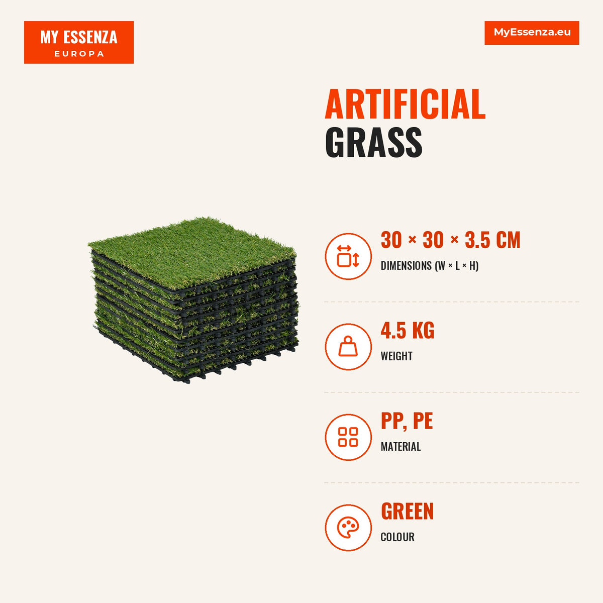 Relva Artificial 30x30cm 10 Peças com Altura de 25mm Alta Densidade 11000 Relva Artificial de Encaixe para Exterior Pátio Terraço Verde — Infografia | Infographic — dimensions