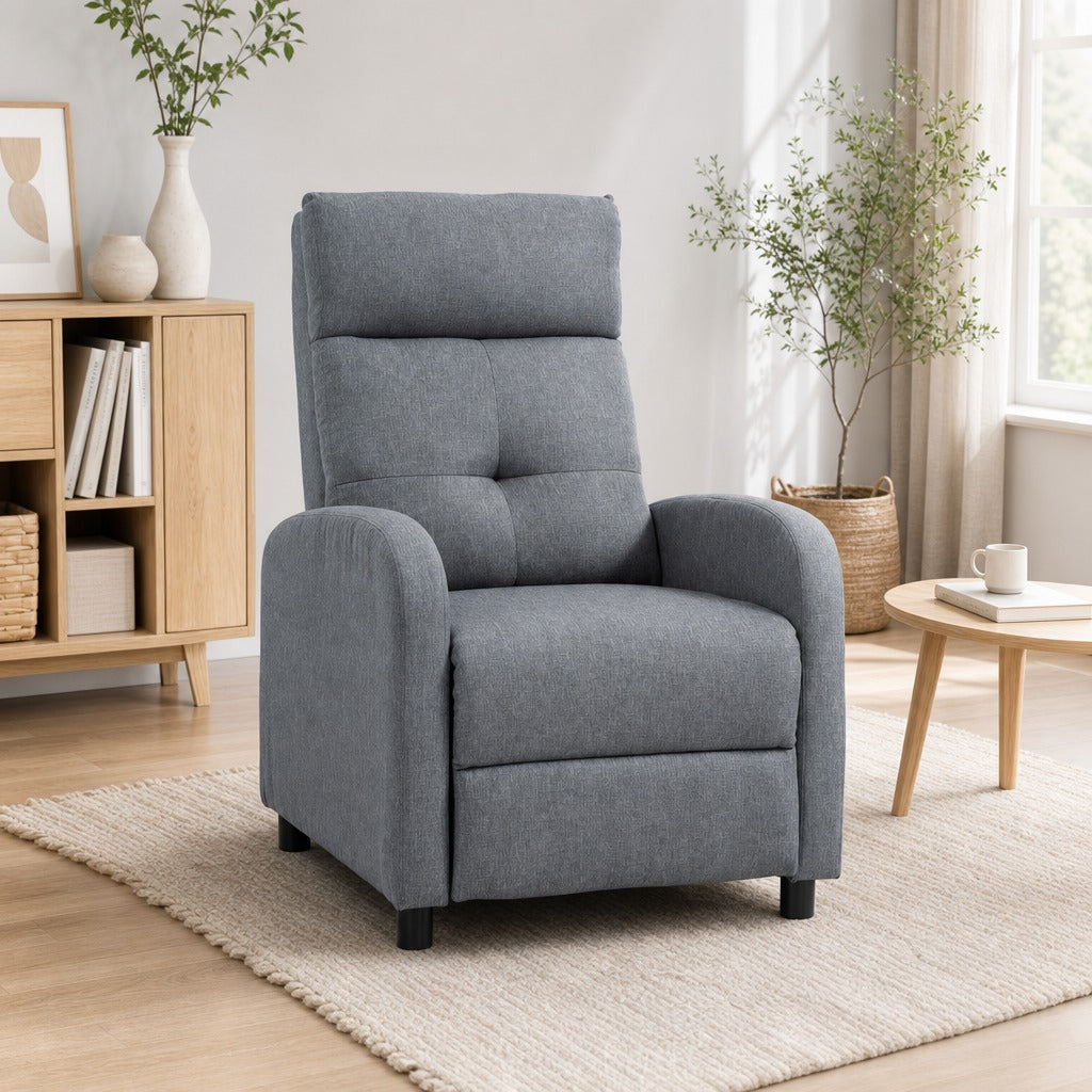 Poltrona Relax Reclinável até 155° Poltrona Reclinável Manual Estofado em Tecido Carga Máxima 150 kg para Pessoas com Altura Inferior 195 cm 67x87x98 cm Cinza — Ambiente | Lifestyle