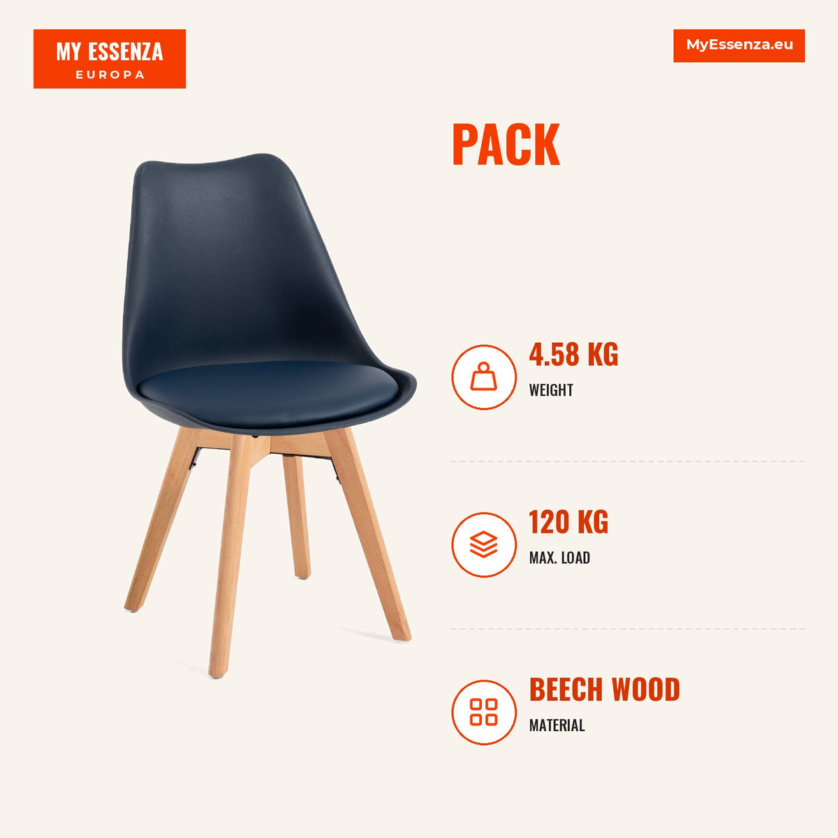 Pack 4 Cadeiras Mona One — Aço escuro — Infografia | Infographic — dimensions