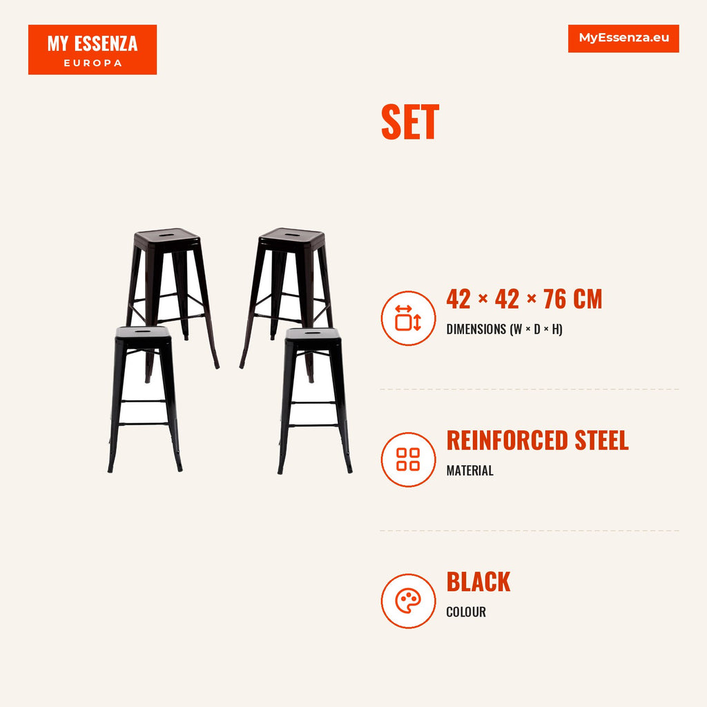 Pack 4 Bancos Meyer Basic Altos 76 cm — Preto — Infografia | Infographic — dimensions
