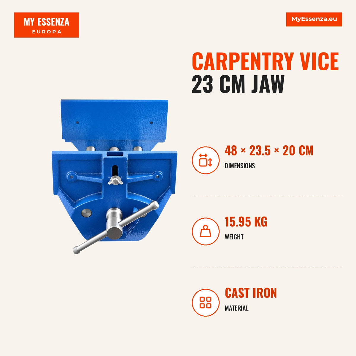 Torno carpintaria 23 cm mandíbula, 26 cm abertura — Infografia | Infographic — dimensions