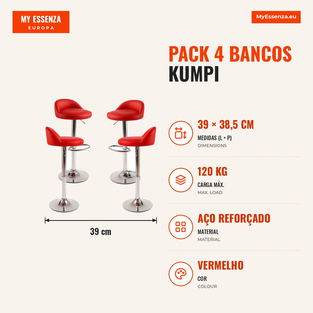 Pack 4 Bancos Kumpi — Vermelho — Infografia — medidas