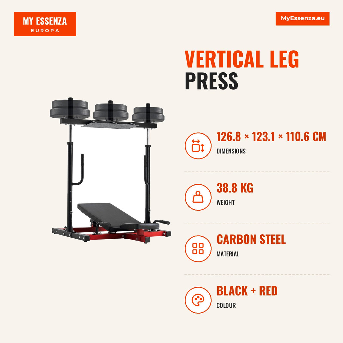 Prensa pernas vertical 249 kg capacidade treino — Infografia | Infographic — dimensions