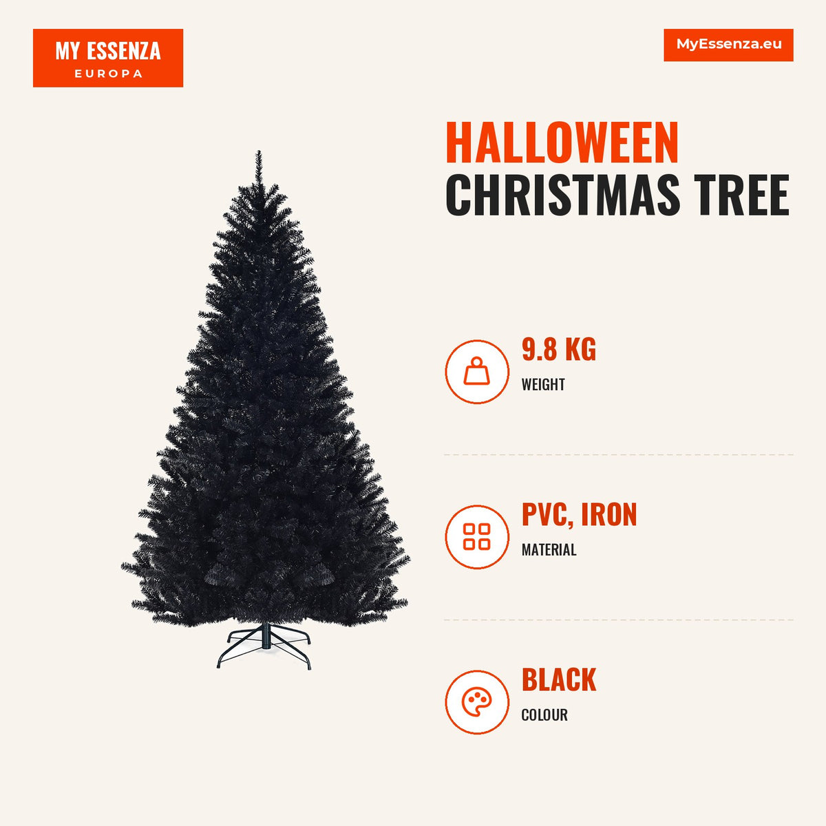 Árvore de Natal Halloween 2,25m com 1258 Ramos PVC Base Metal Fixa — Infografia | Infographic — dimensions