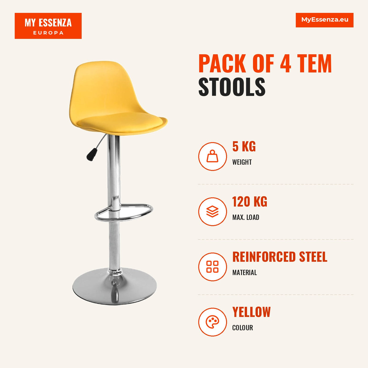 Pack 4 Bancos Tem — Amarelo — Infografia | Infographic — dimensions