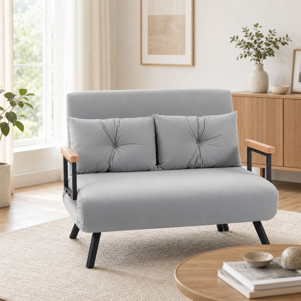 Sofá Cama Sofá Convertível em Cama de 2 Lugares Dobrável com Encosto Ajustável em 5 Níveis e 2 Almofadas Acolchoadas para Escritório Dormitório Sala de Estar 102x73x81 cm Cinza — Ambiente | Lifestyle