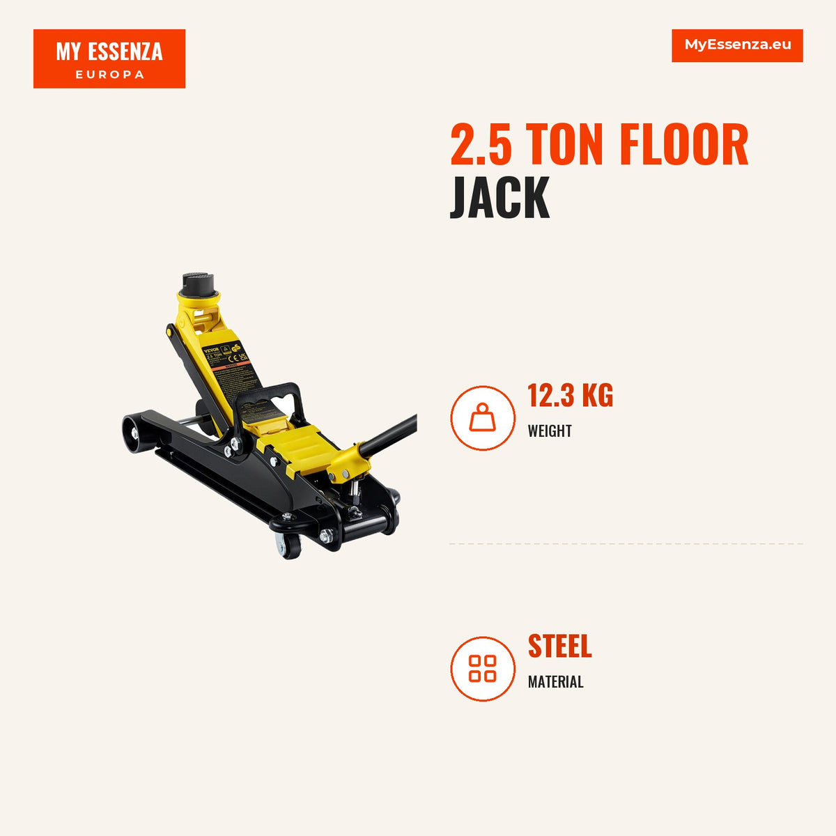 Macaco chão 2,5 ton, elevação 85-380mm, cilindro único — Infografia | Infographic — dimensions