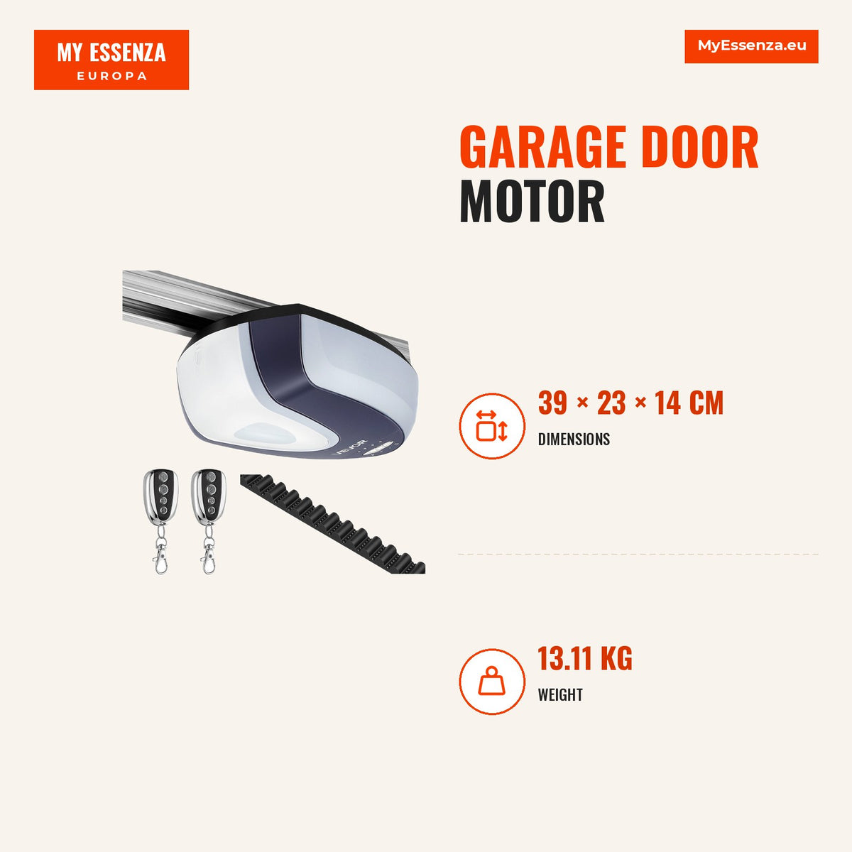 Motor para porta de garagem 600 N força, sistema silencioso, comando remoto, carril 4 secções — Infografia | Infographic — dimensions