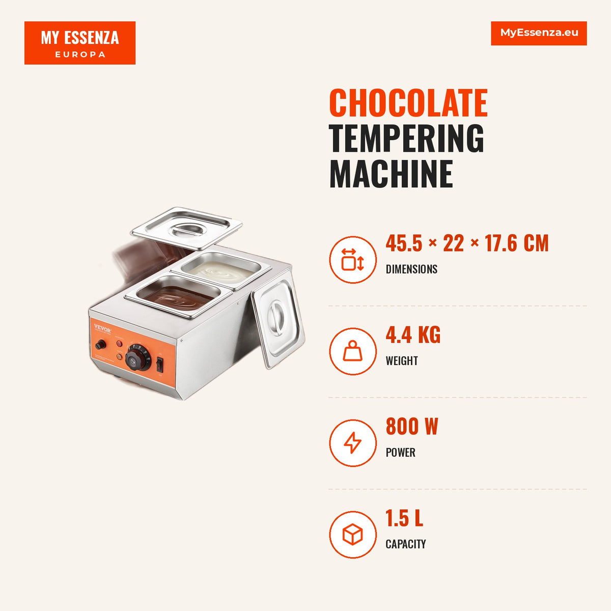 Máquina temperagem chocolate 4,1 kg dois depósitos — Infografia | Infographic — dimensions