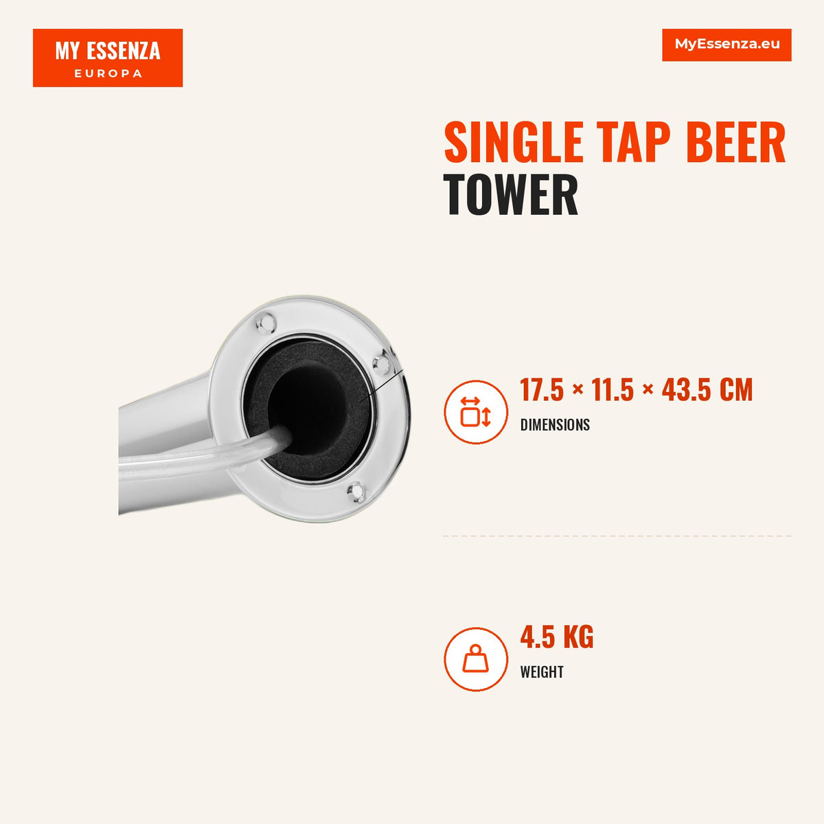 Torre de cerveja com torneira única, aço inoxidável, regulador duplo, bandeja de gotejamento — Infografia | Infographic — dimensions