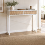 Mesa Consola 100x30x75cm Mesa de Entrada Moderno com 2 Gavetas de Armazenamento e Estrutura de Metal para Corredor Sala de Estar Branco — Ambiente | Lifestyle