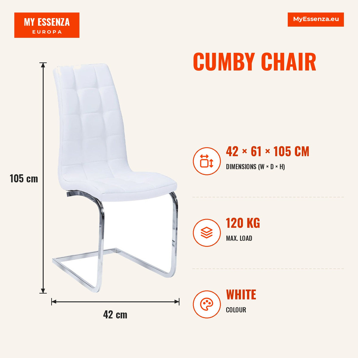 Cadeira Cumby — Branco — Infografia | Infographic — dimensions