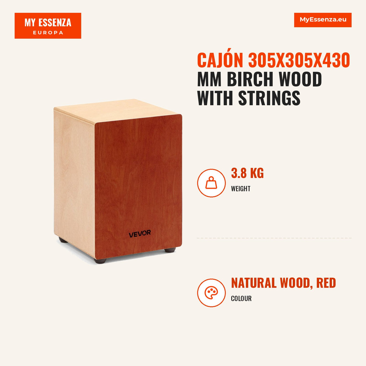 Cajón 305x305x430 mm madeira bétula com cordas — Infografia | Infographic — dimensions