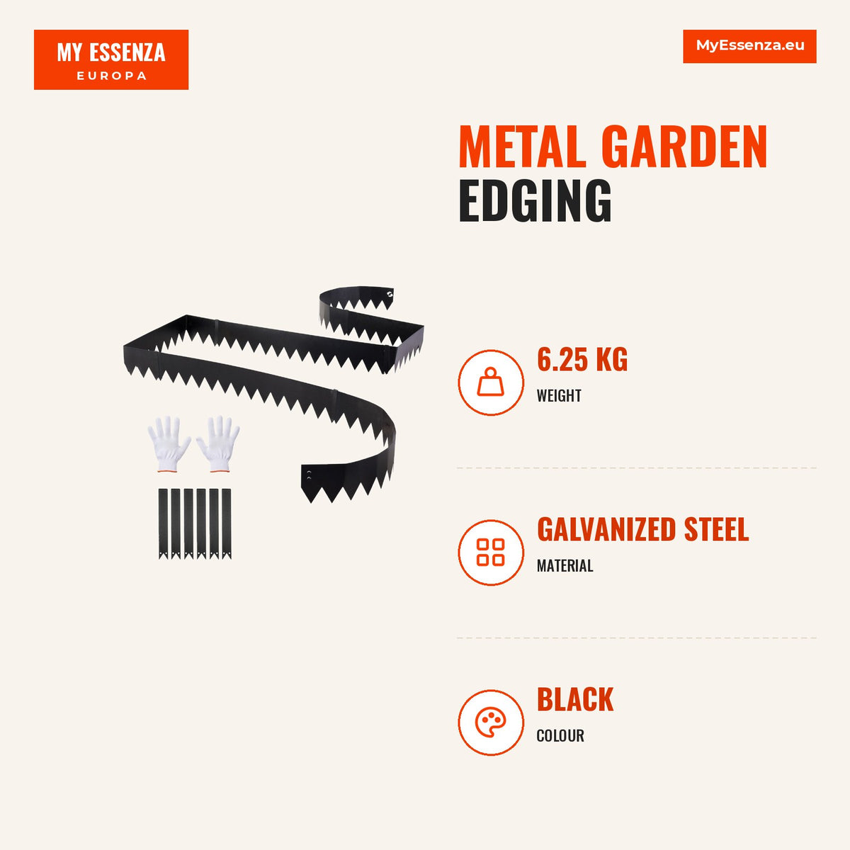 Separador metálico para jardim, aço galvanizado, 1016 x 152 mm, 6 unidades — Infografia | Infographic — dimensions