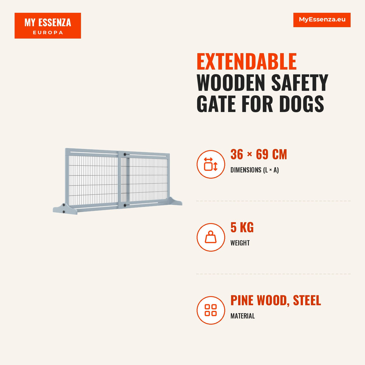 Barreira de Segurança para Cães de Madeira Extensível com Pés de Suporte Barreira de Proteção para Animais de Estimação para Portas Escada Corredor 10 — Infografia | Infographic — dimensions