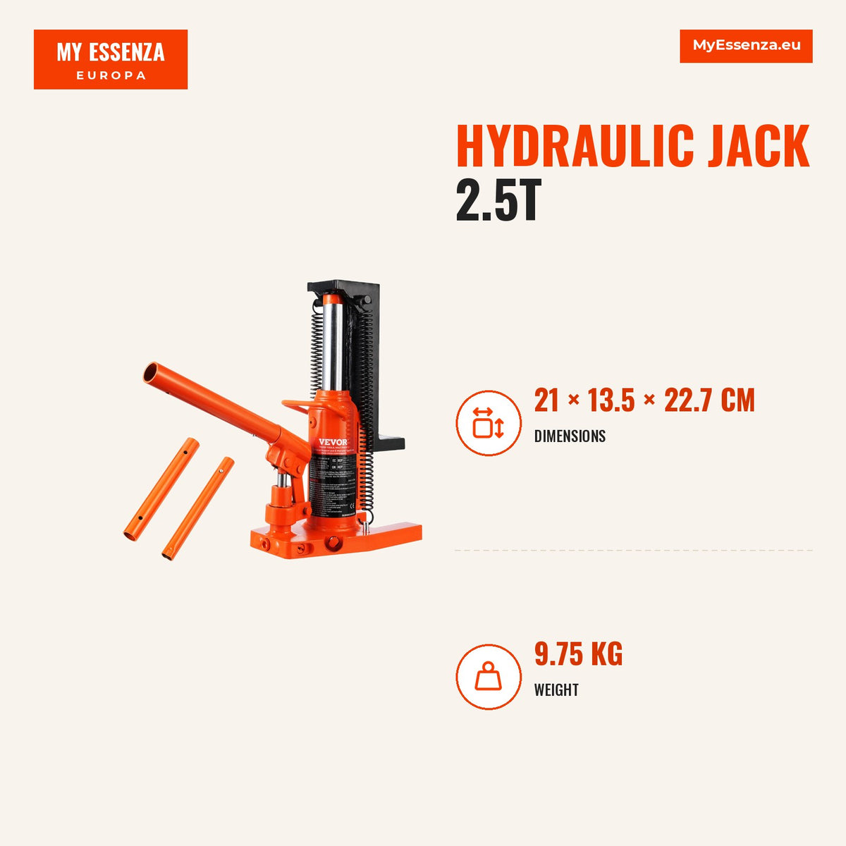 Macaco Hidráulico 2,5T, Altura 2-13,5cm — Infografia | Infographic — dimensions