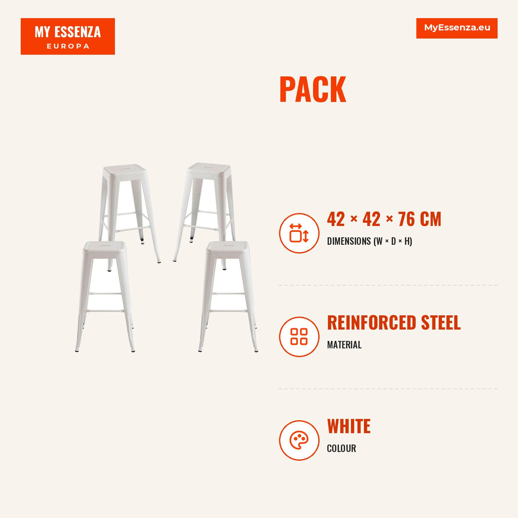 Pack 4 Bancos Meyer Altos 76 cm — Branco — Infografia | Infographic — dimensions