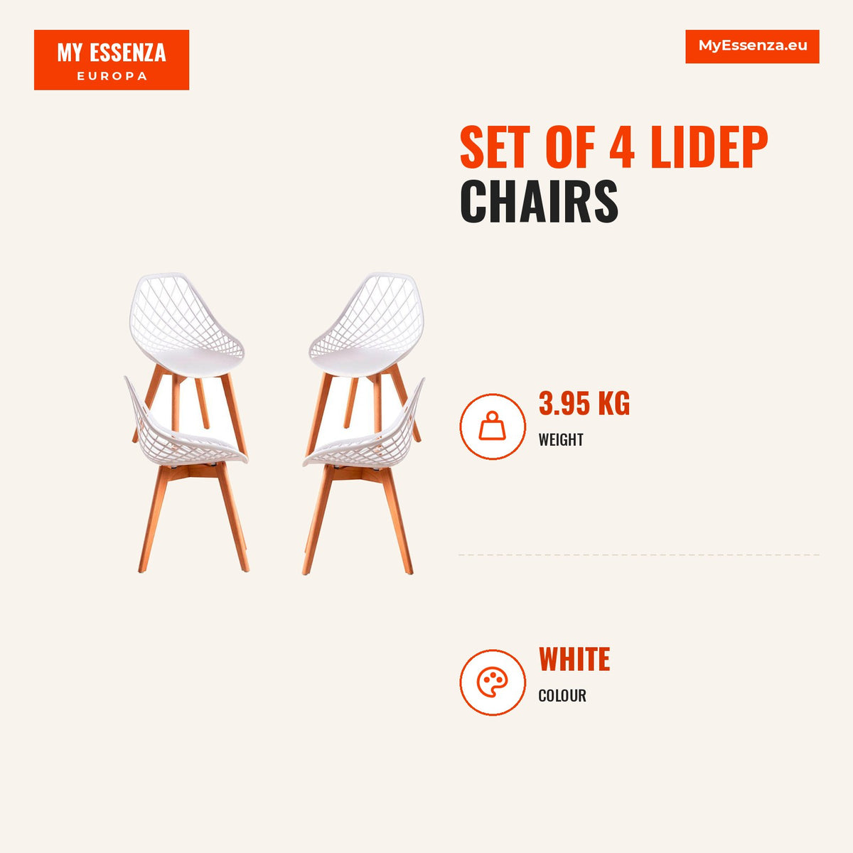 Pack 4 Cadeiras Lidep — Branco — Infografia | Infographic — dimensions