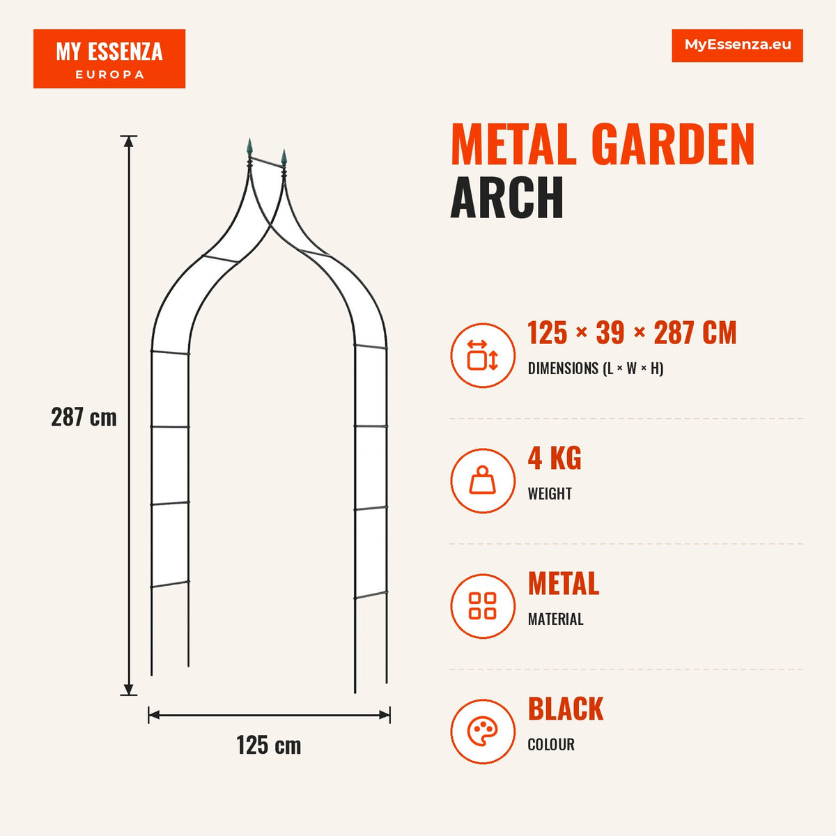 Arco Pérgola Jardim Metal 287cm Estilo Gótico Decorativo Para Plantas Trepadeiras Festa Casamento — Infografia | Infographic — dimensions
