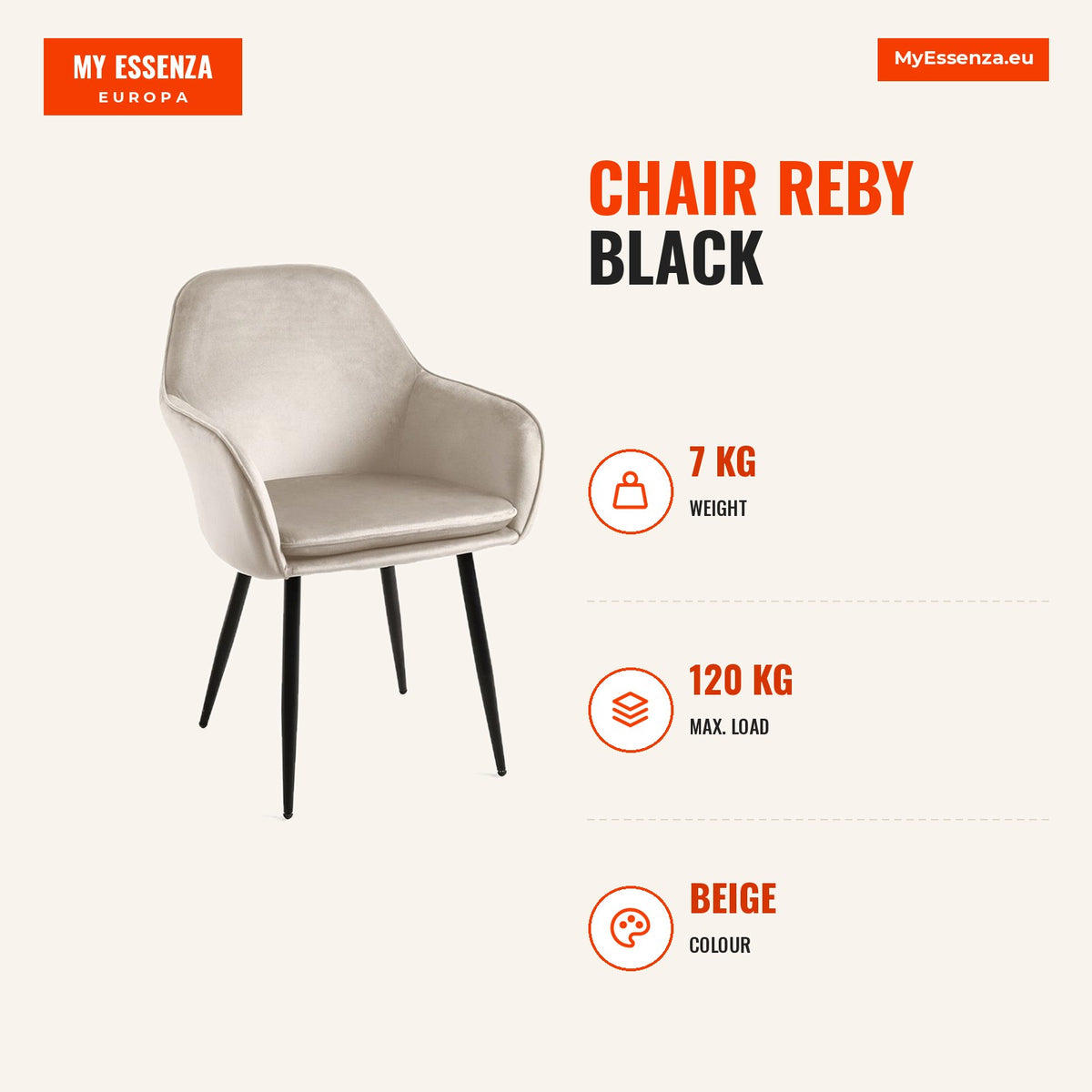 Cadeira Reby Black — Beige — Infografia | Infographic — dimensions