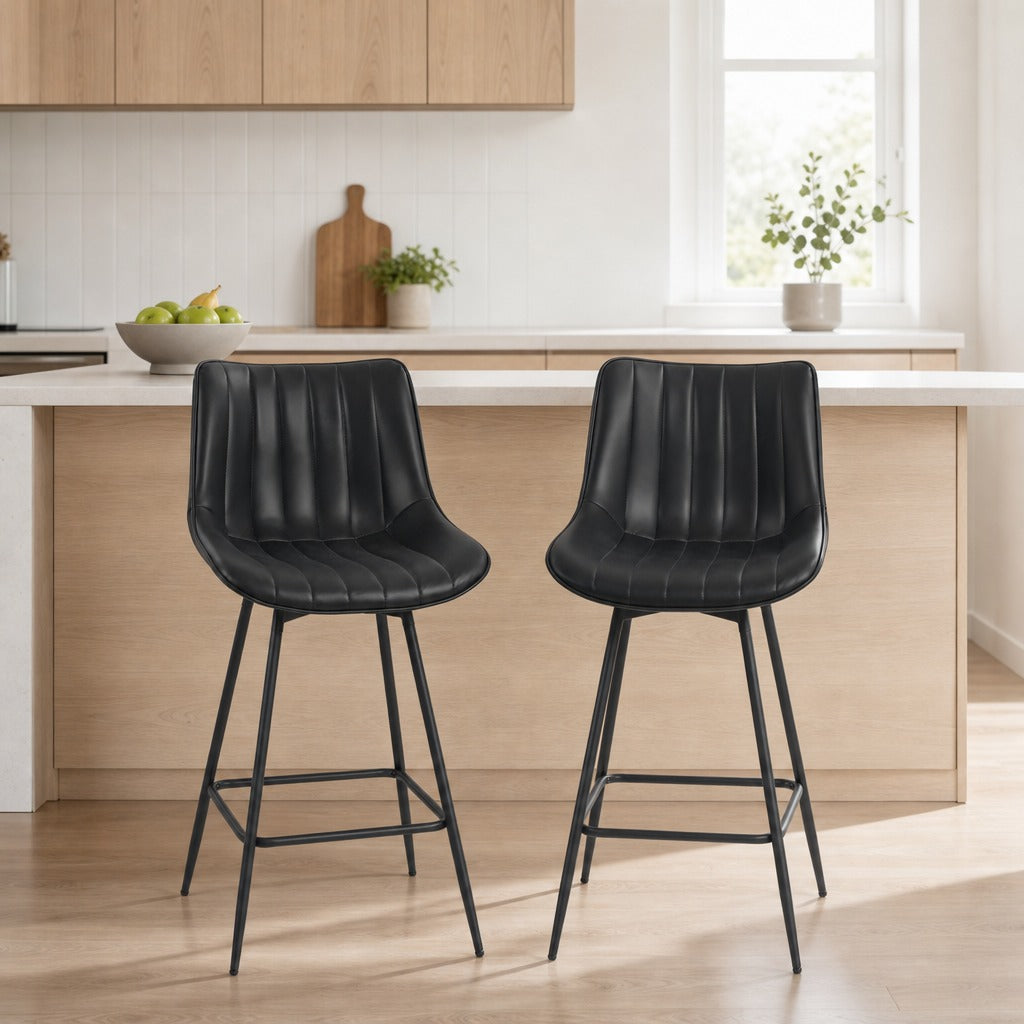 Conjunto de 2 Bancos de Bar Giratórios Bancos Altos de Cozinha com Encosto Curvado e Apoio para os Pés Estofados em PU Estrutura de Aço Cadeiras Altas de Cozinha para Sala de — Ambiente | Lifestyle