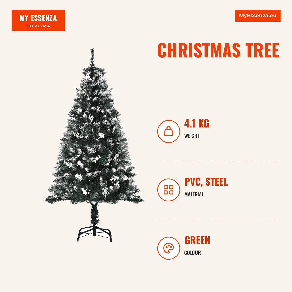 Árvore de Natal 150 cm Árvore de Natal Automática com 378 Ramos 41 Decorações Suporte em Aço Base Dobrável e Removível para Sala Verde — Infografia | Infographic — dimensions