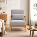 Poltrona Sala de Estar Nórdica Poltrona Individual Acolchoada com Apoio para os Braços e Estrutura de Madeira de Borracha para Dormitório Carga 120 kg 61x78x76 cm Cinza — Ambiente | Lifestyle
