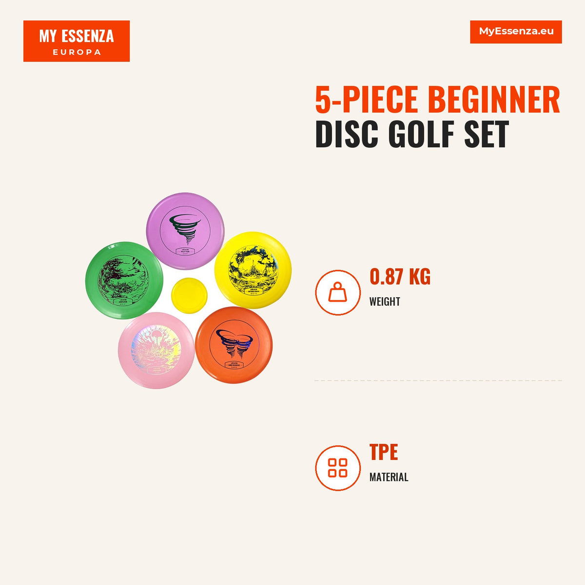 Conjunto disco golfe 5 peças iniciantes, aprovado PDGA treino — Infografia | Infographic — dimensions