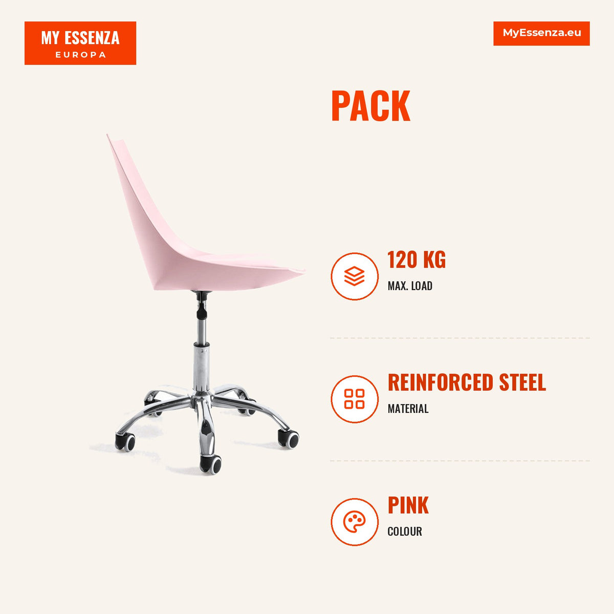 Pack 4 Cadeiras Klober Office — Rosa — Infografia | Infographic — dimensions