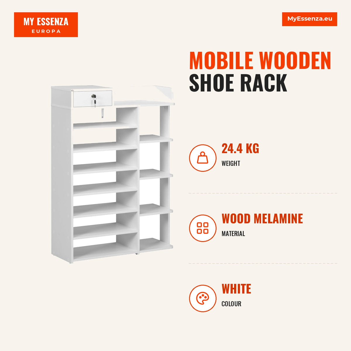 Sapateira de Madeira Móvel para Sapatos com 11 Prateleiras Abertas para 18 Pares de Sapatos e Armário com Fechadura para Corredor Entrada 80x27x112 cm — Infografia | Infographic — dimensions