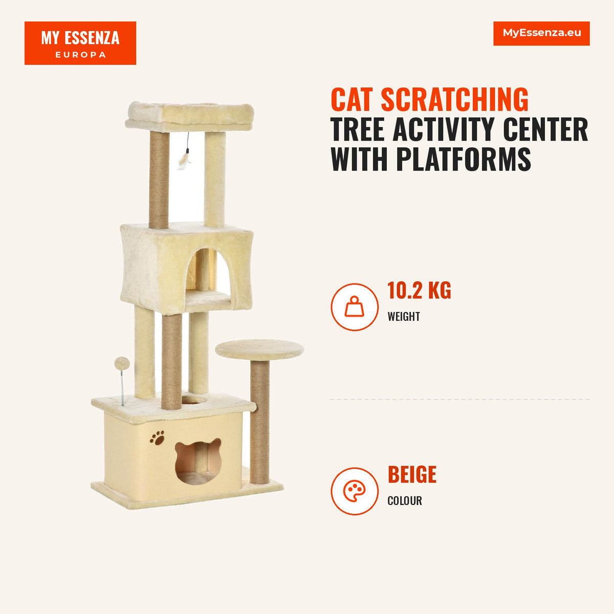 Árvore Arranhador para Gatos Centro de Atividades com Plataformas Cavernas de Felpa Suave Postes para Arranhar de Juta Bola Brinquedo Suspenso 60x34x1 — Infografia | Infographic — dimensions