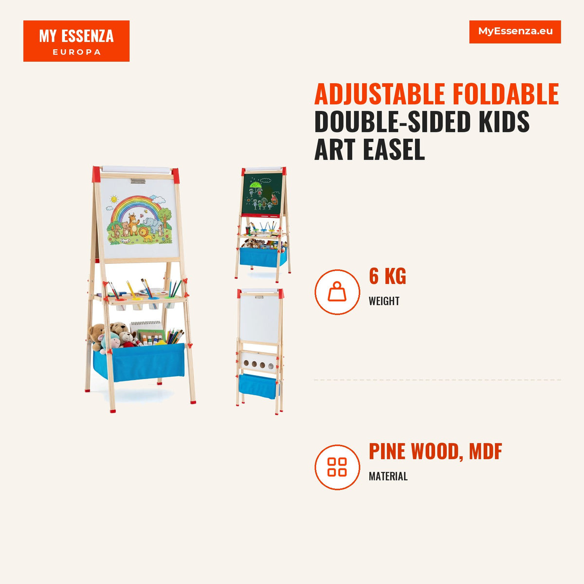 Cavalete de Arte Infantil Ajustável Dobrável Dupla Face com Quadro Magnético — Infografia | Infographic — dimensions