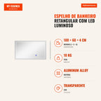 Espelho de Banheiro Retangular com LED Luminoso Horizontal ou Vertical 100x60 cm — infografia 1