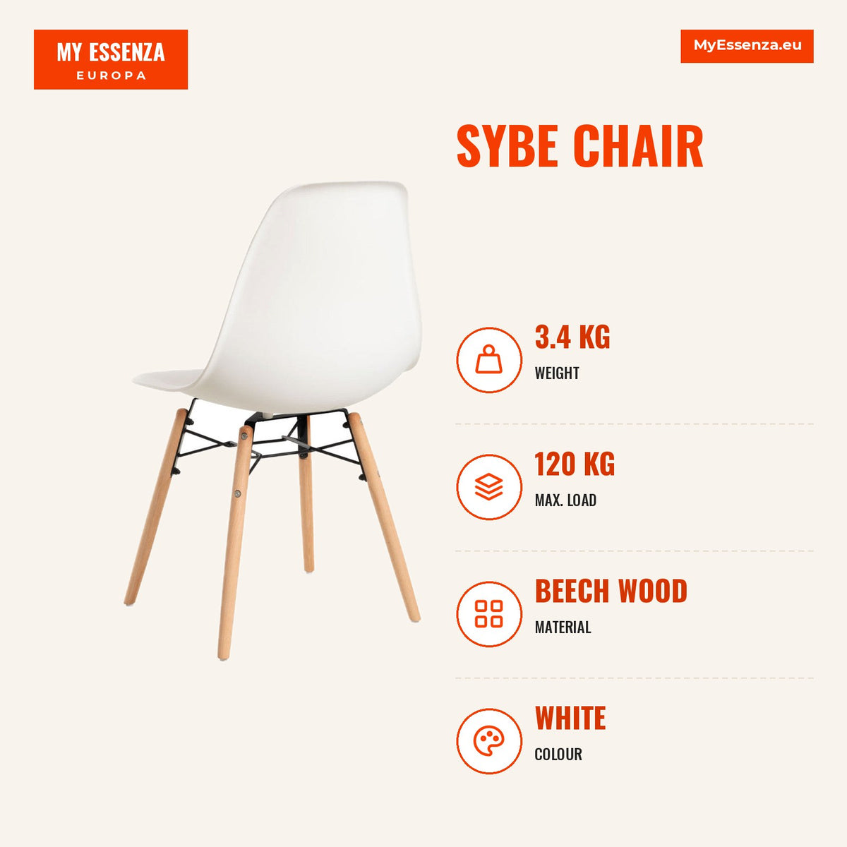Cadeira Sybe — Branco — Infografia | Infographic — dimensions