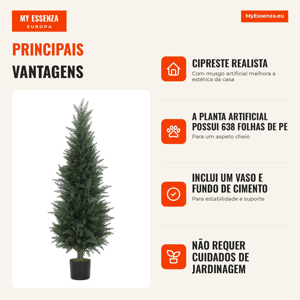 Planta Artificial Cipreste, 638 Folhas de Plástico, com Vaso, Resistente aos Raios UV, Verde — infografia 1