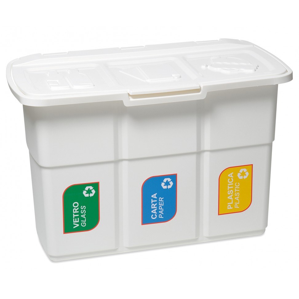 Ecoponto doméstico de reciclagem 75 L branco com 3 compartimentos — foto 1