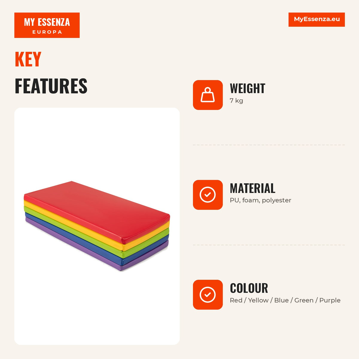 Conjunto de 5 Colchões de Espuma para Descanso Infantil com Capas Impermeáveis Multicolor — Infografia | Infographic — dimensions