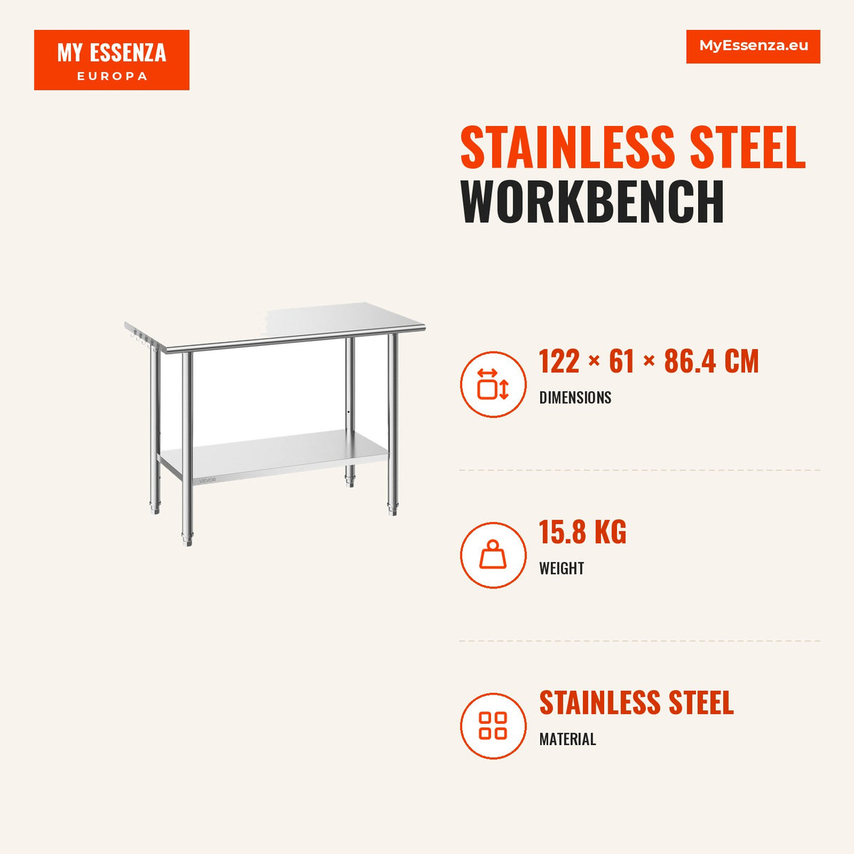 Bancada aço inox 61x122cm cozinha profissional — Infografia | Infographic — dimensions